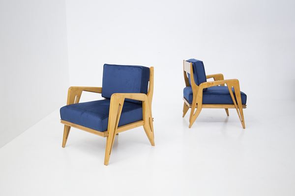 Carlo Graffi,Franco Campo - Vintage Velvet Armchairs by Franco Campo and Carlo Graffi 