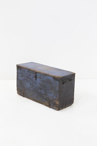 Baule Decorativo Rustico in Legno Blu in Stile Fané