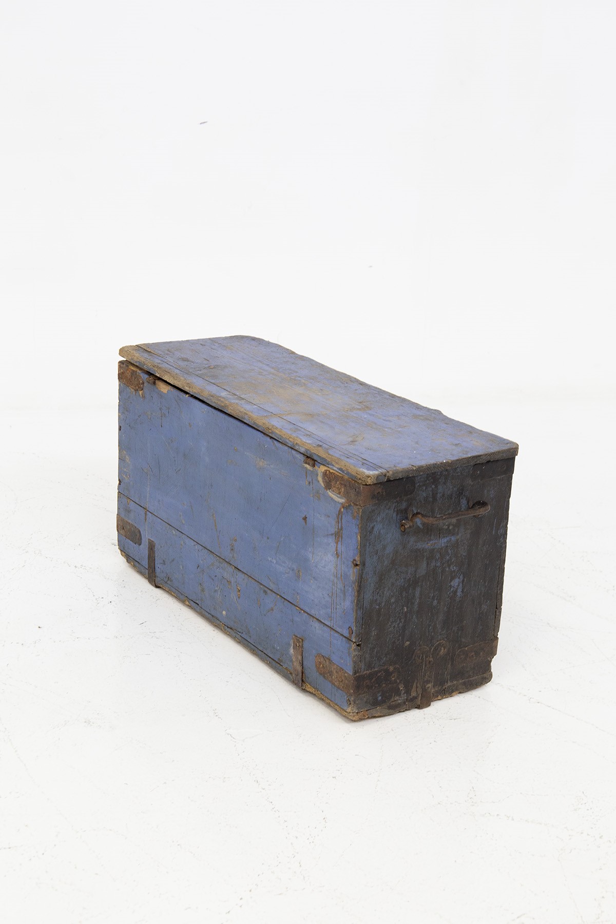 Baule Decorativo Rustico in Legno Blu in Stile Fané