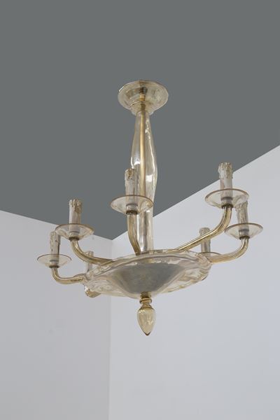 Lampadario a Otto Luci in Vetro di Murano Venini