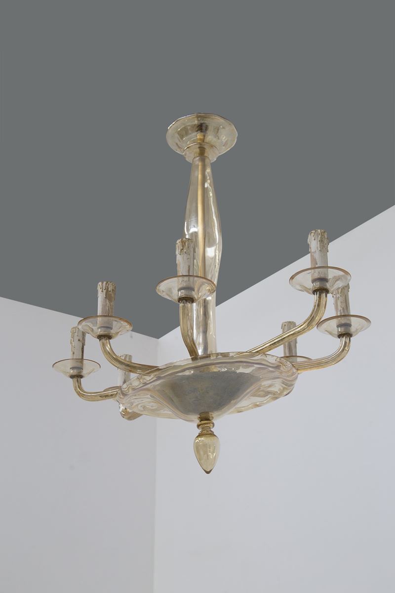 Lampadario a Otto Luci in Vetro di Murano Venini