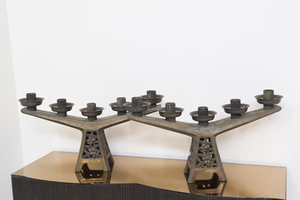 Manifattura francese - Early 20th Century French Art Nouveau Bronze Candelabra