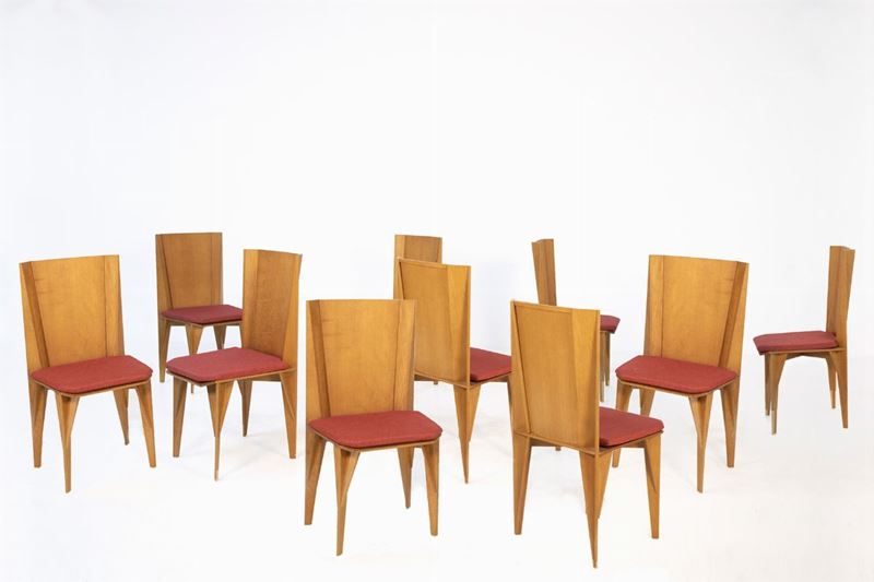 Italian Chairs Set of Ten by Adriano & Paolo Suman Per Giorgetti, 1984