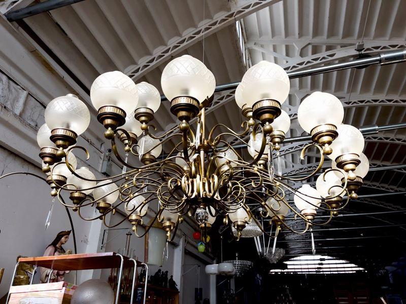 Angelo Lelli For Arredoluce Large Chandelier, 1950s