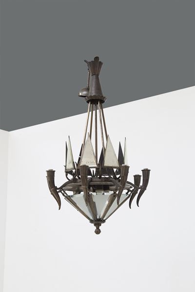 Lampadario in Bronzo Attribuito a Gio Ponti