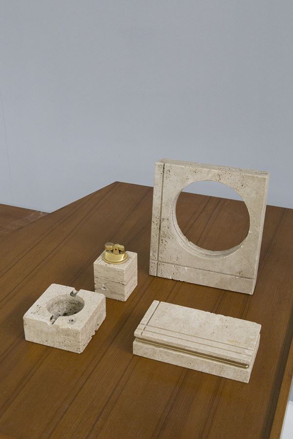 Enzo Mari - Enzo Mari Travertine and Brass Smoking Set