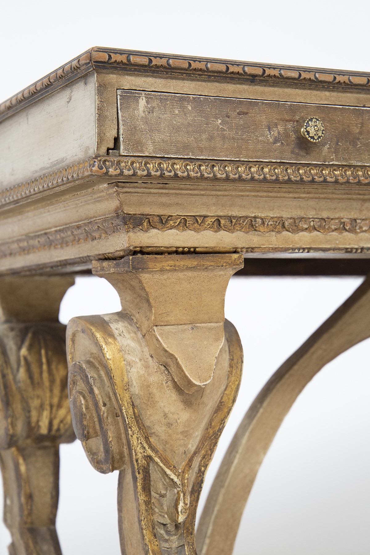 Scrivania Antica Barocca in Legno Dorato e Vetro