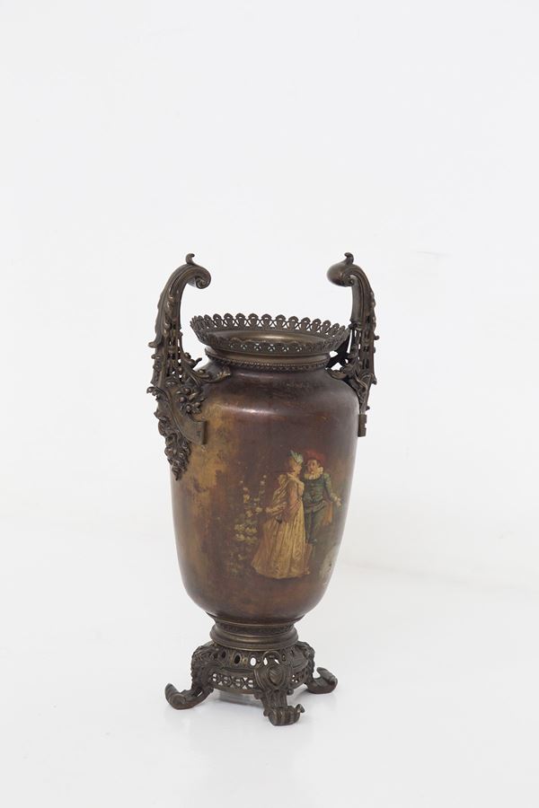 Manifattura Italiana - Grande vaso in bronzo dipinto in stile Art Nouveau
