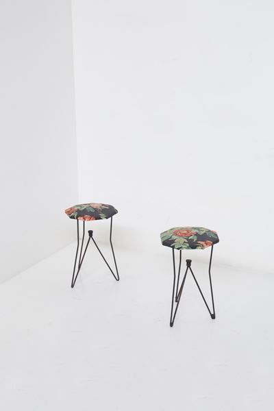 Sgabelli Vintage in Metallo e Tessuto Floreale per Rima Att. Gio Ponti