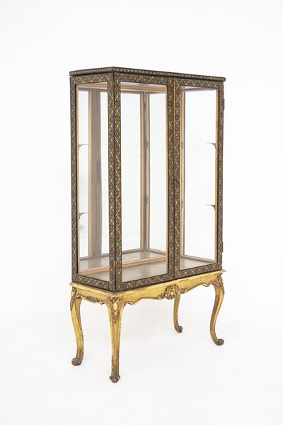 Vetrina D'epoca Italiana in Legno Dipinto e Vetro