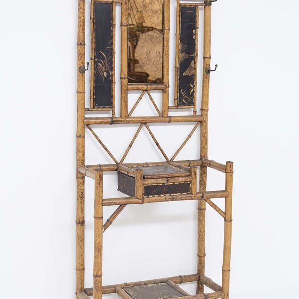 Vintage French bamboo coat rack with chinoserie