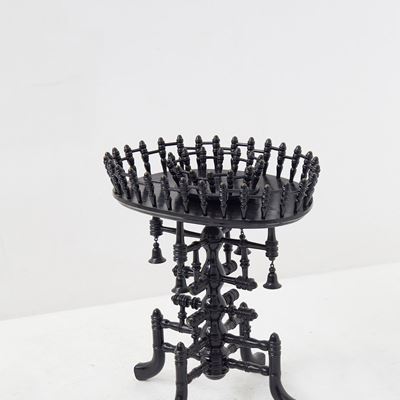 Tavolino in Ottone Tedesco e Legno Tornito Ebanizzato