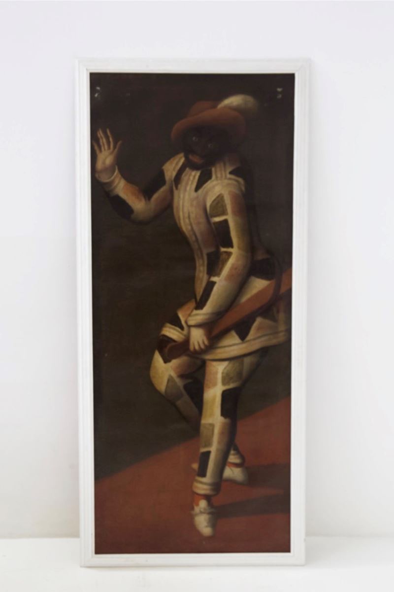 Antico Dipinto Veneziano di Arlecchino Attribuito a Pietro Longhi