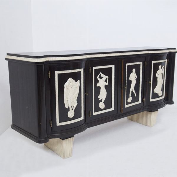 Manifattura Italiana - Finely Carved and Ebonized Greek-style Cabinet