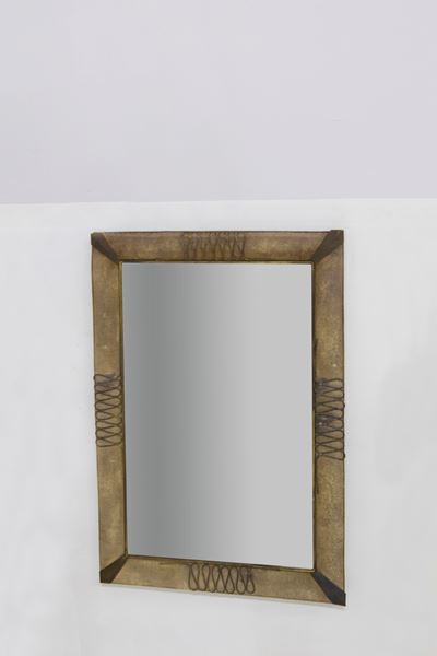 Specchio Vintage Paolo Buffa in Bronzo e Rete di Ferro