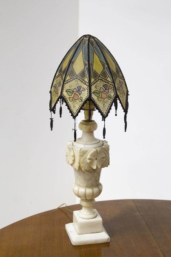 Manifattura Italiana - Lampada da tavolo vintage in marmo e vetro