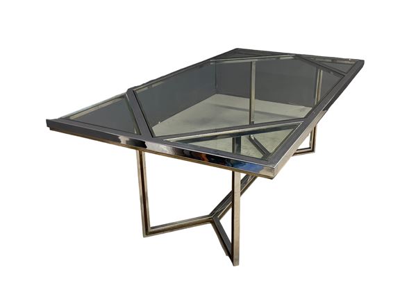 Chromed metal and brass dining table