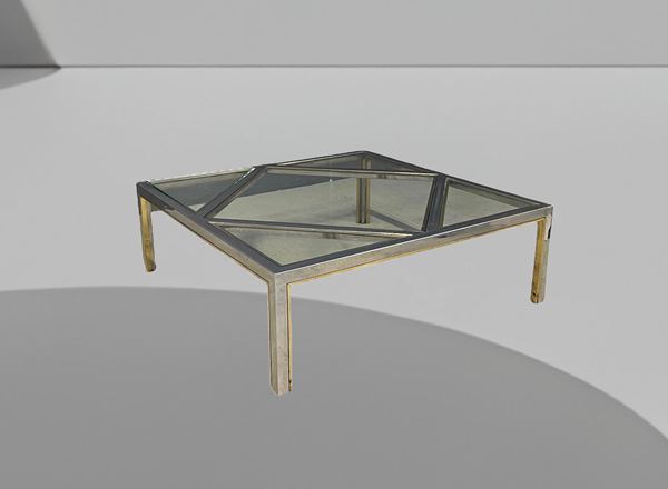 Coffee table in ottone e metallo cromato