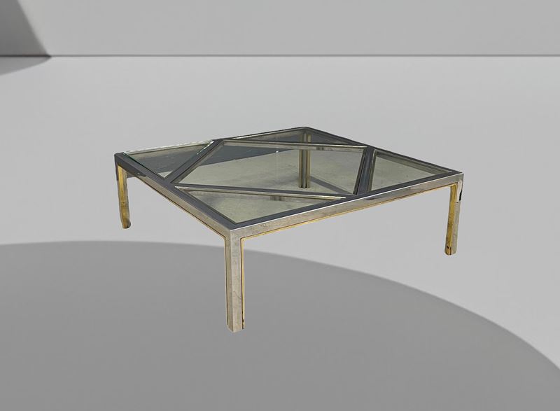 Tavolino in Ottone e Metallo Cromato