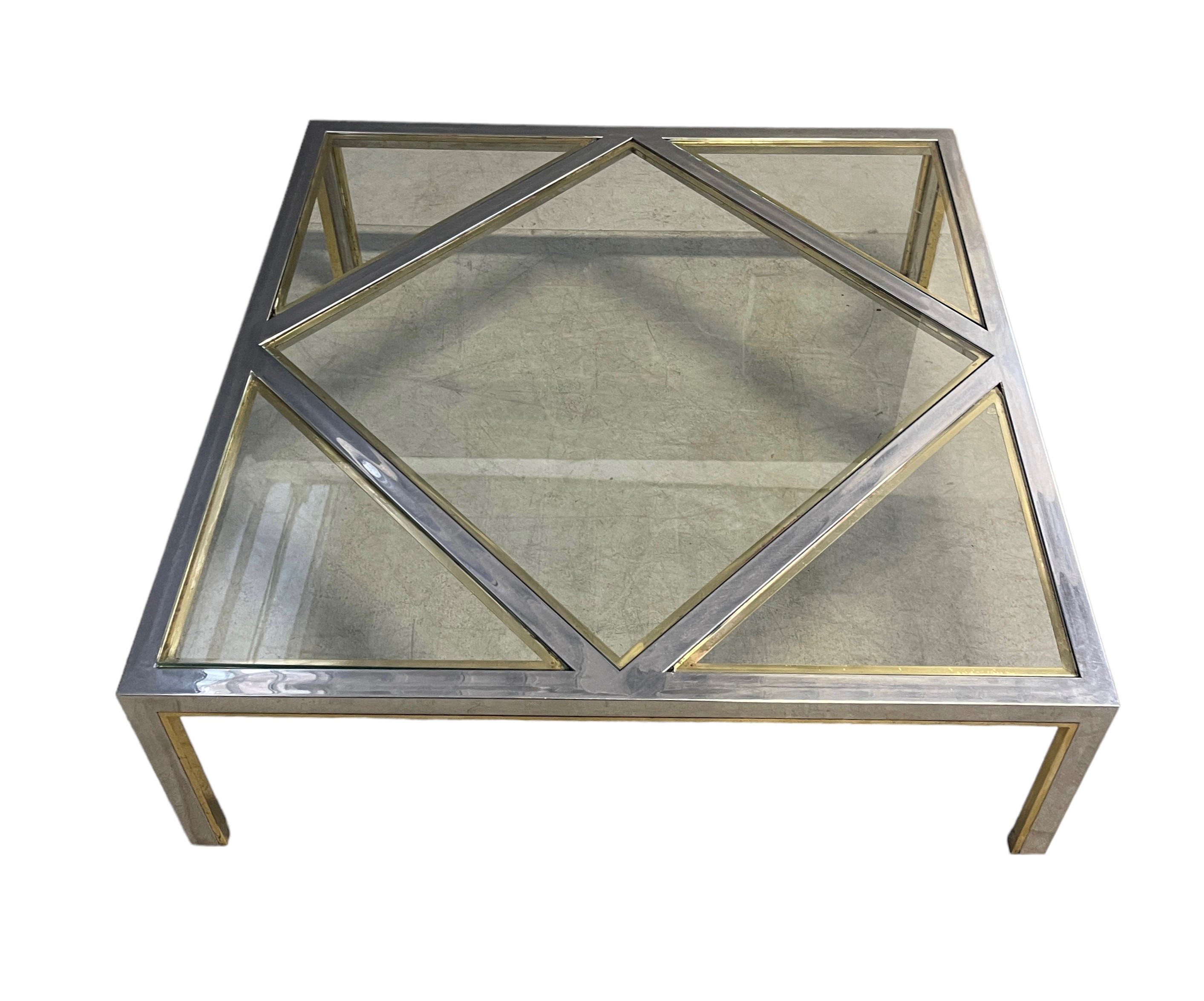 Tavolino in Ottone e Metallo Cromato