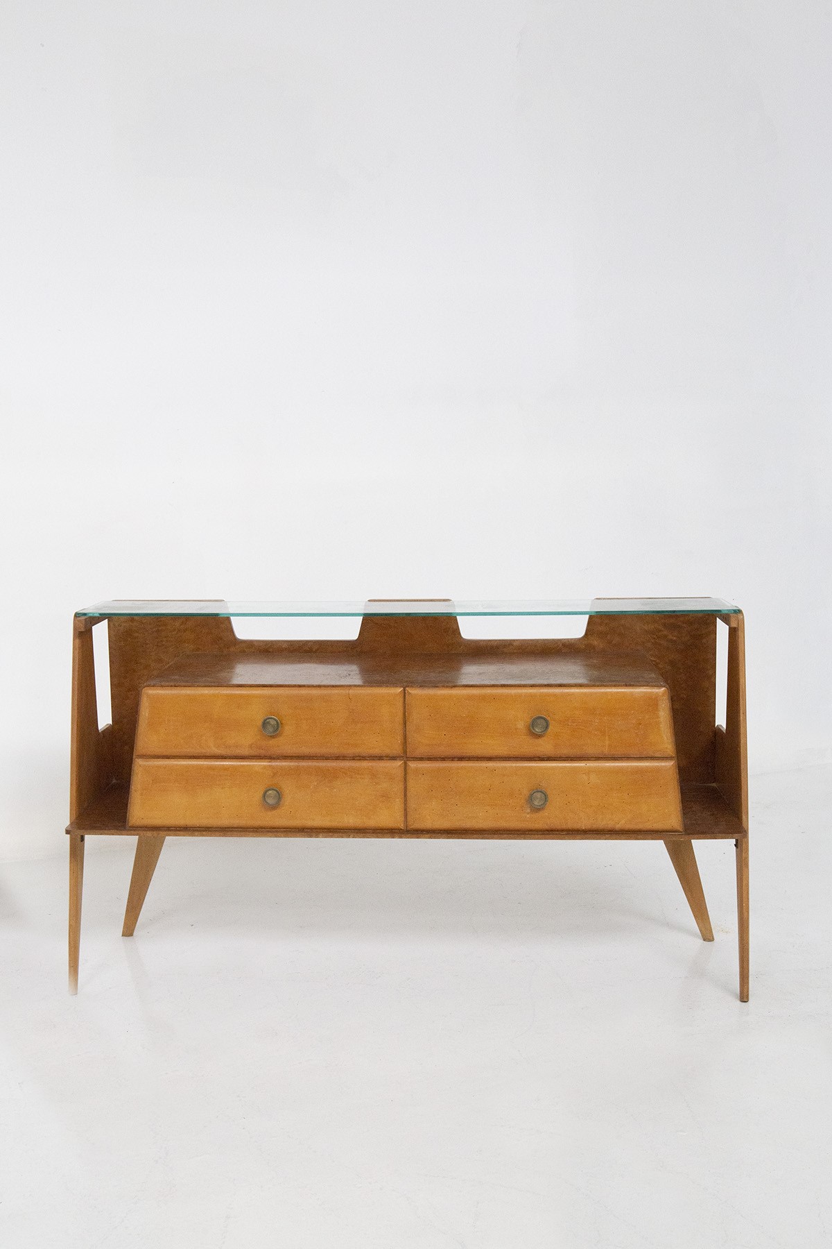 Credenza Italiana Vintage in Legno, Ottone e Vetro