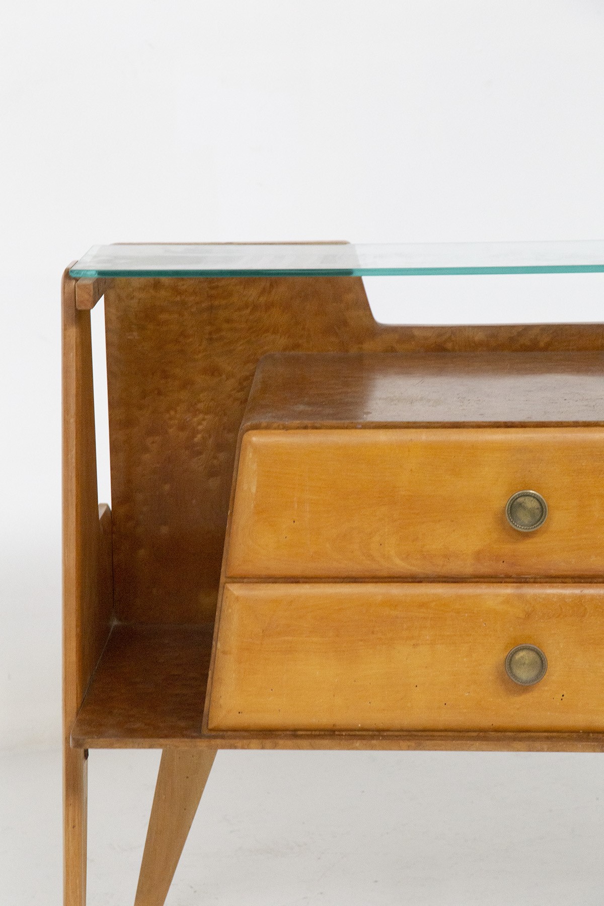 Credenza Italiana Vintage in Legno, Ottone e Vetro