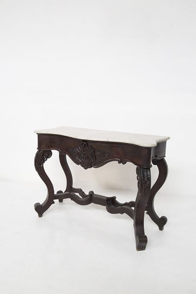 Antica Console Italiana in Legno di Noce e Marmo