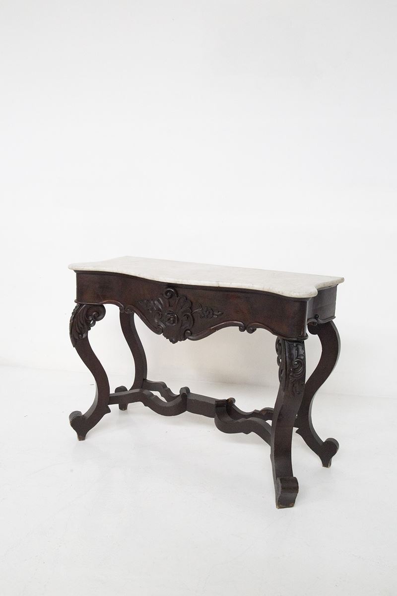 Antica Console Italiana in Legno di Noce e Marmo