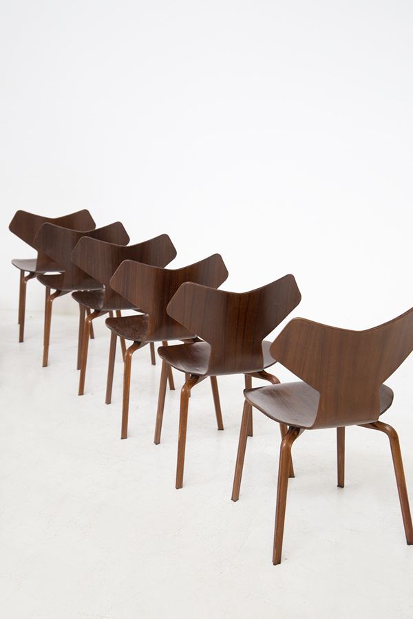 Set of Twelve Wooden Chairs Model Grand Prix by Fritz Hansen