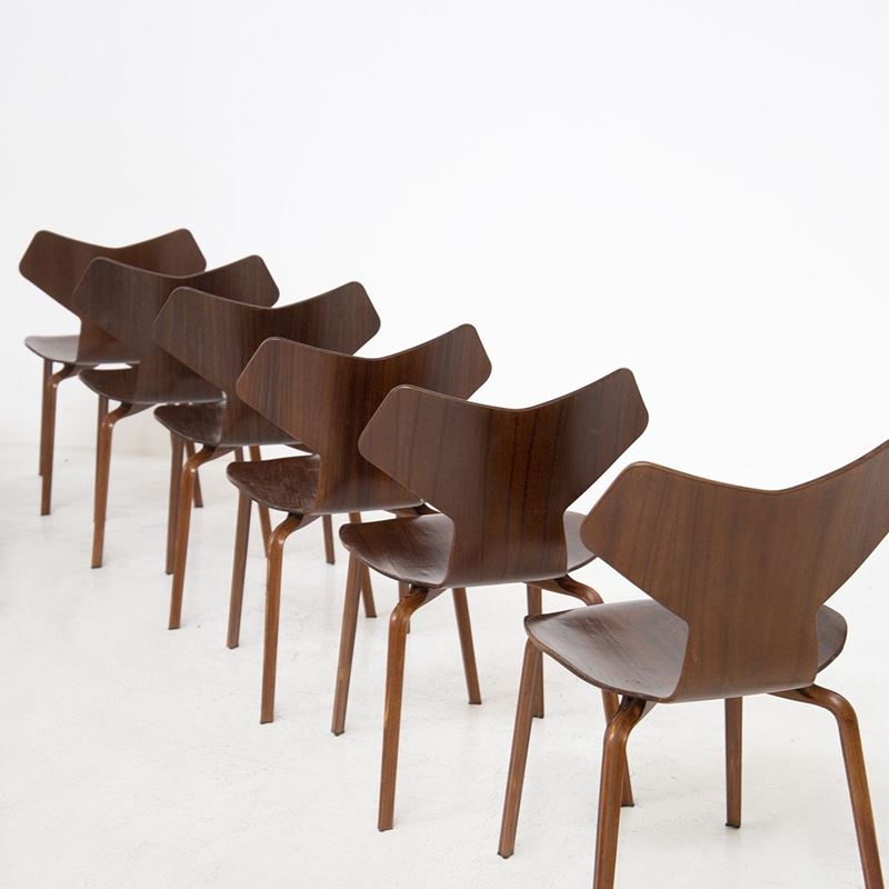 Set of Twelve Wooden Chairs Model Grand Prix by Fritz Hansen