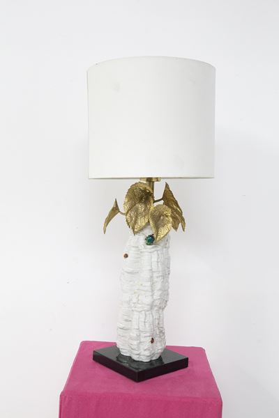 Lampada da Tavolo Italiana con Fiori in Ottone