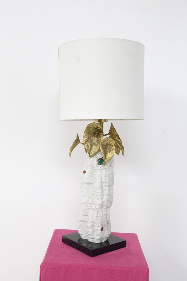 Manifattura Italiana - Italian table lamp with brass flowers