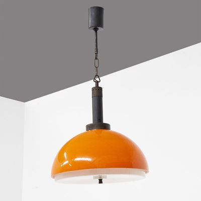 Stilnovo Lampada da Soffitto Space Age in Ottone e Alluminio Verniciato