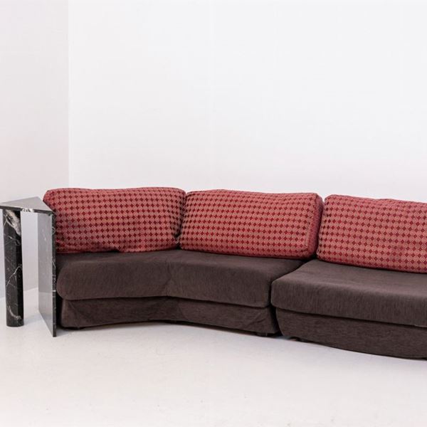 Lella and Massimo Vignelli fabric and black marble sofa