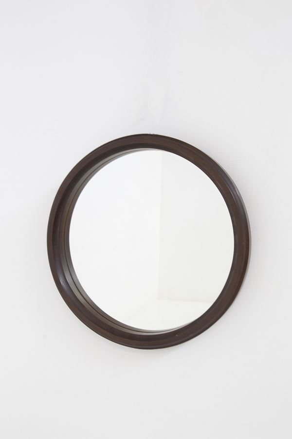 Italian Vintage Round Wall Mirror in Wood