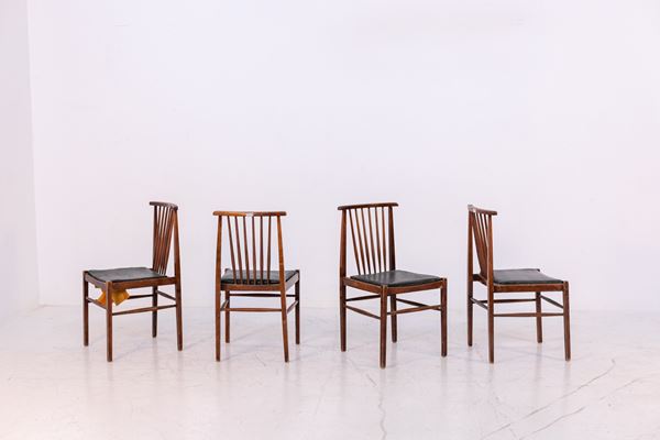 Manifattura Americana - Set of American Leather and Wood Chairs