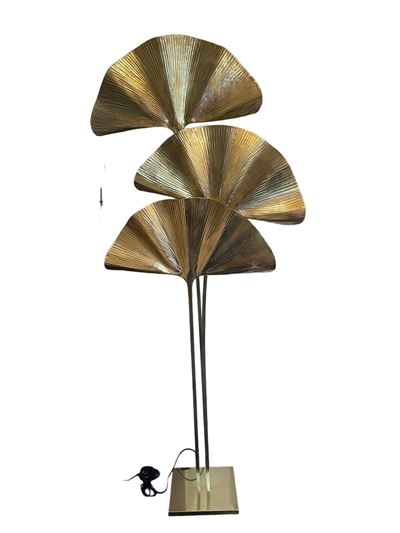 Lampada da Terra Italiana a Forma di Foglia in Ottone