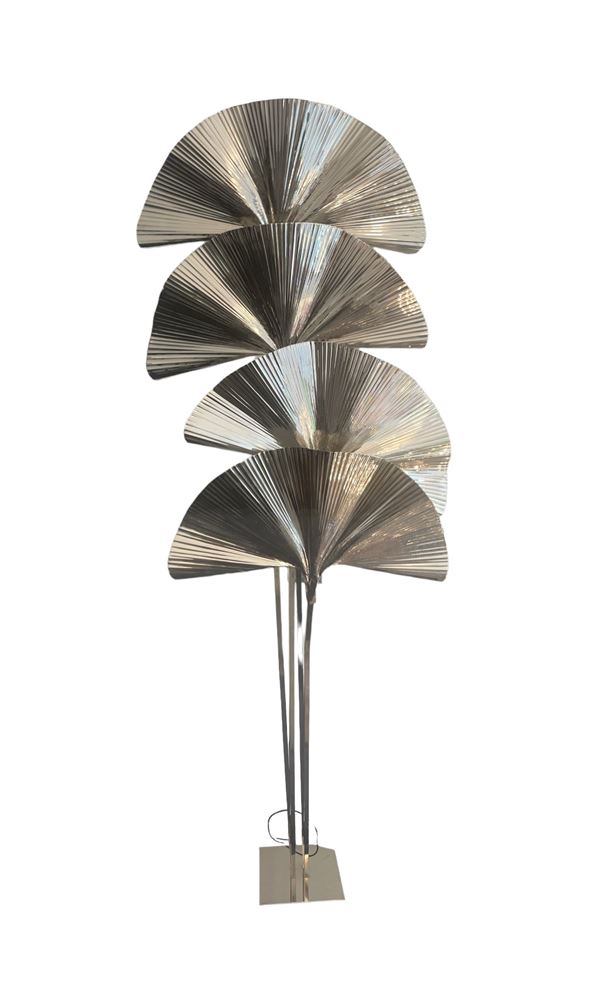 Lampada da terra tropicale italiana in ottone nichelato