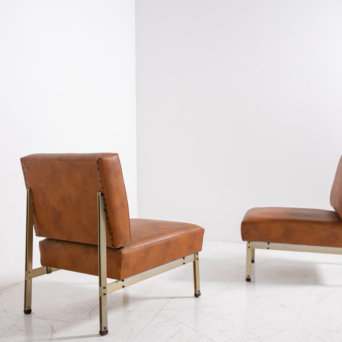 Poltrone nello Stile di Florence Knoll in Pelle Marrone