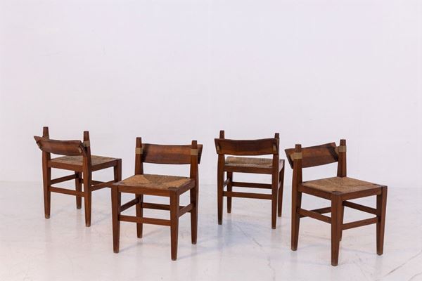 Set of Vintage Chairs in Wood and Straw
