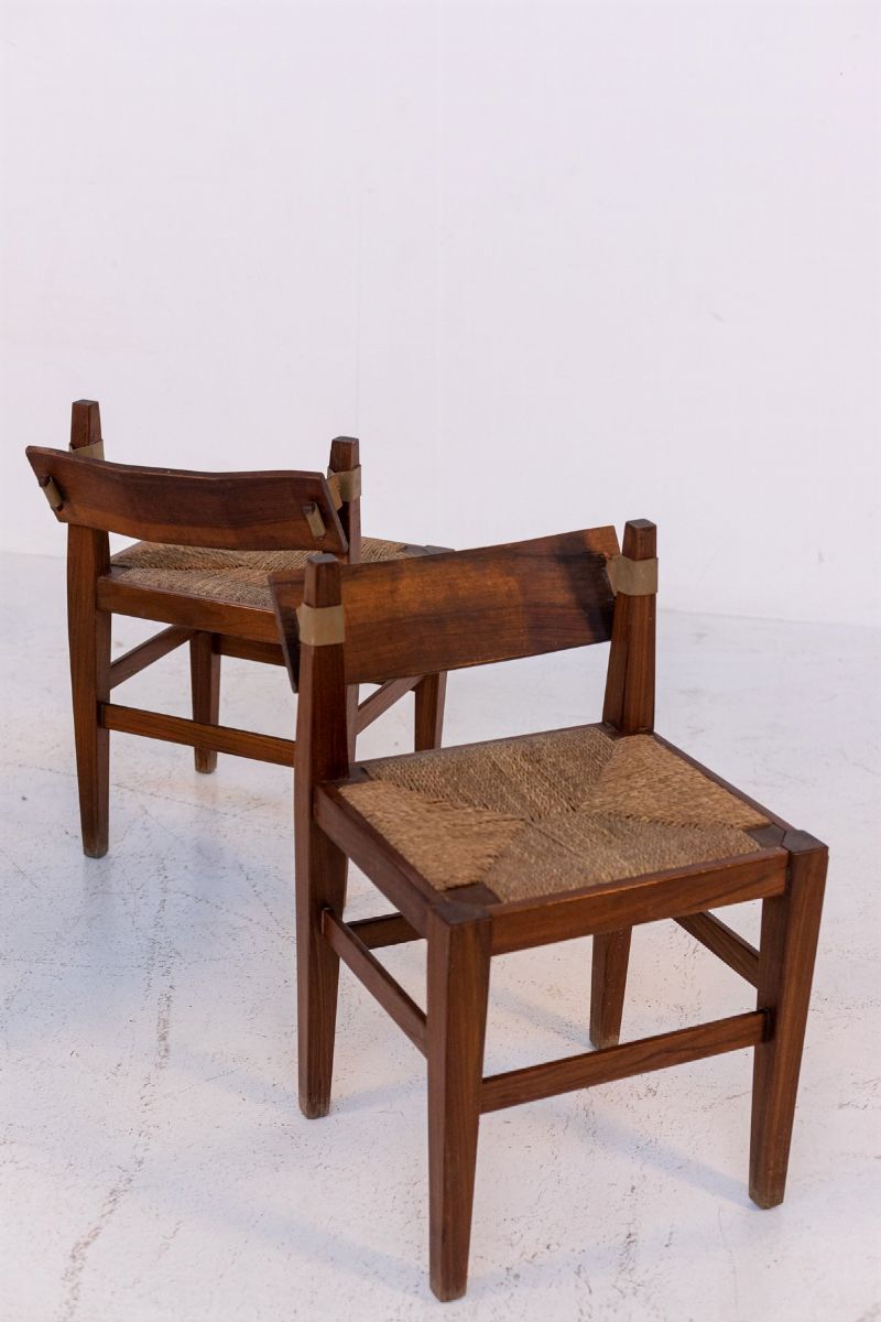 Set Of Vintage Chairs in Wood And Straw