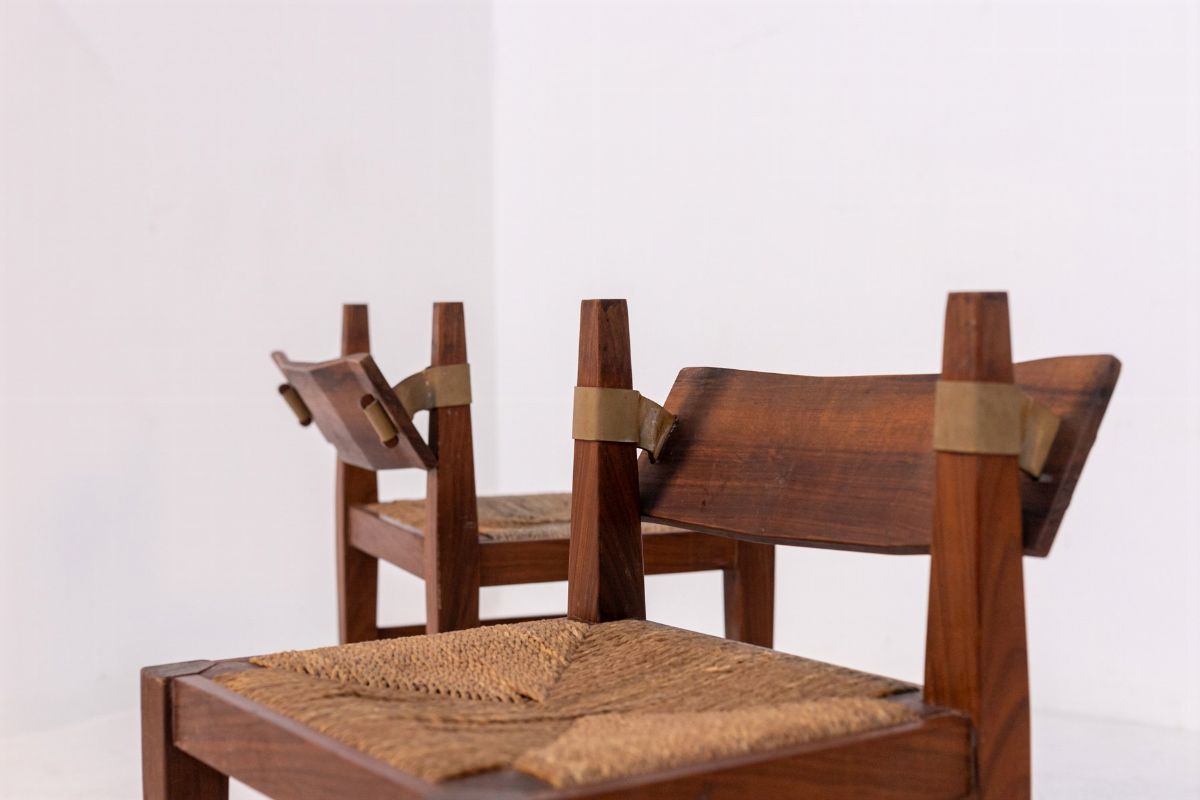 Set Of Vintage Chairs in Wood And Straw