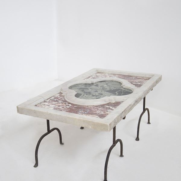 Vintage parlor table in various marbles and iron