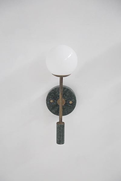 Lampada da Parete Italiana in Marmo Verde e Ottone
