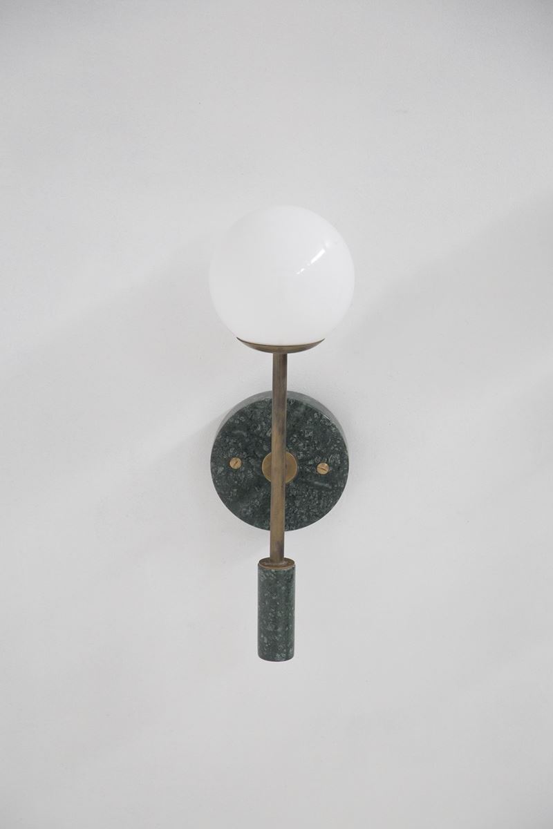 Lampada da Parete Italiana in Marmo Verde e Ottone
