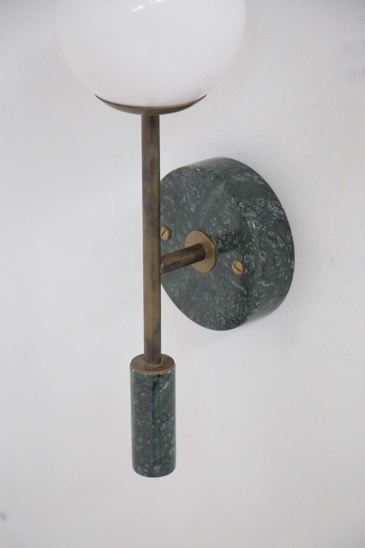 Lampada da Parete Italiana in Marmo Verde e Ottone