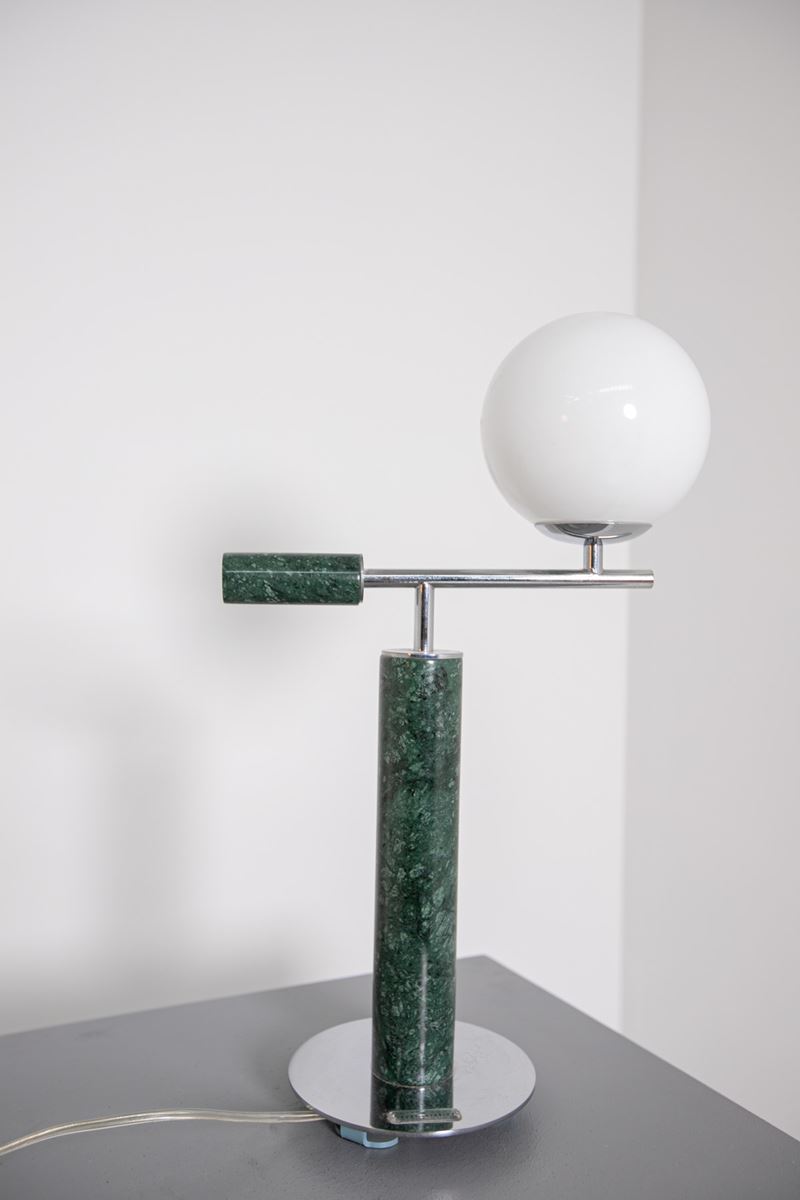 Lampada da Tavolo Italiana in Marmo Verde e Acciaio