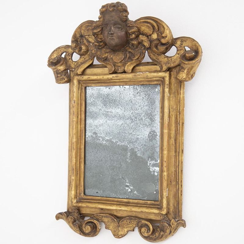 Specchio Italiano Antico in Legno Dorato Dipinto