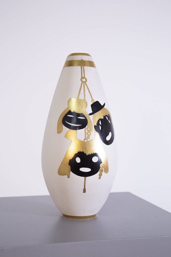 Arrigo Finzi - Vase by Arrigo Finzi in Pure Gold and Porcelain, Original Label
