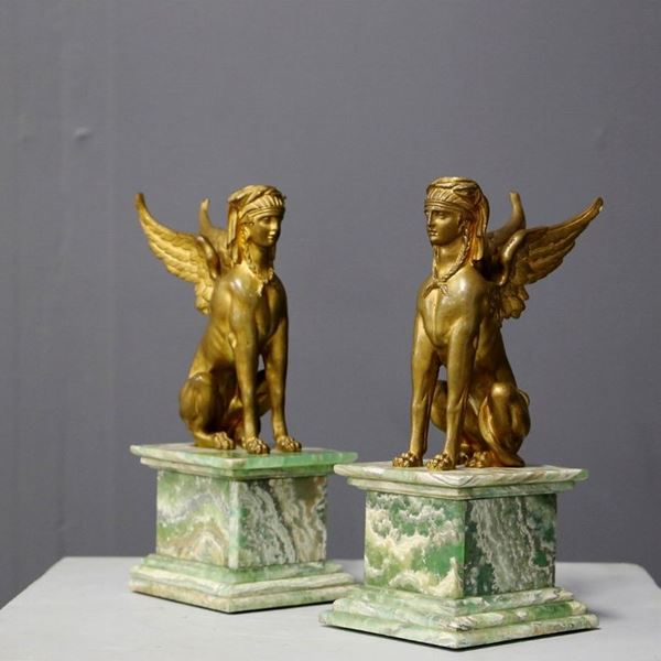 Coppia di Sfinge Impero, Bronzo e Alabastro, Napoleone III